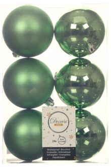 Decoris Kerstballen - 24x st - groen - D8 cm - kunststof - kerstversiering