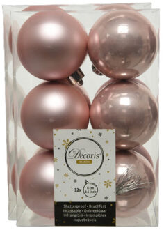 Decoris kerstballen - 24x st - lichtroze - 6 cm - kunststof - kerstversiering
