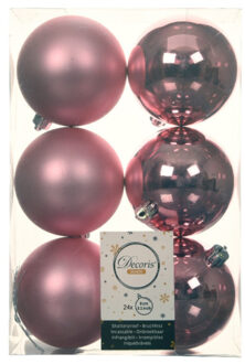 Decoris Kerstballen - 24x st - lippenstift roze - D8 cm - kunststof - kerstversiering