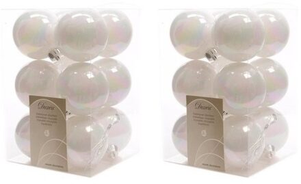Decoris kerstballen - 24x st - parelmoer wit - 6 cm - kunststof - mat/glans - kerstversiering