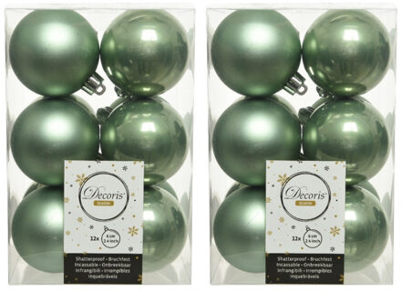 Decoris Kerstballen - 24x st - salie groen - mat en glans - 6 cm - kunststof - Onbreekbare plastic kerstball