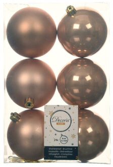 Decoris Kerstballen - 24x st - toffee bruin - D8 cm - kunststof - kerstversiering