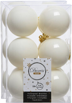 Decoris kerstballen - 24x st - wol creme wit - 6 cm - kunststof - mat/glans - kerstversiering