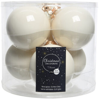 Decoris Kerstballen - 24x st - wol wit - 8 cm - glas - kerstversiering