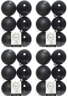 Decoris kerstballen - 24x st - zwart - 8 cm - kunststof - mat en glans - kerstversiering
