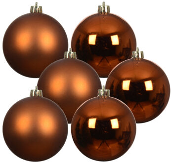 Decoris kerstballen - 24x stuks - 6 cm - koper/cognac bruin - kunststof