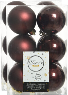 Decoris kerstballen - 24x stuks - mahonie bruin - kunststof - 6 cm