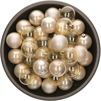 Decoris Kerstballen - 25x stuks - 6 cm - kunststof - champagne