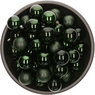 Decoris Kerstballen - 25x stuks - 6 cm - kunststof - donkergroen