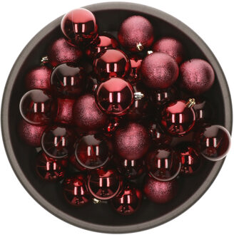 Decoris Kerstballen - 25x stuks - 6 cm - kunststof - donkerrood
