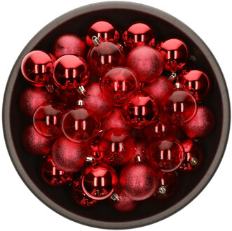 Decoris Kerstballen - 25x stuks - 6 cm - kunststof - rood - kerstversiering