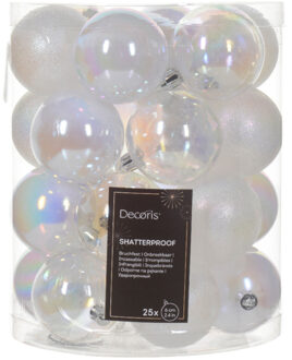 Decoris Kerstballen - 25x stuks - 6 cm - kunststof - transparant parelmoer