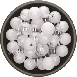 Decoris Kerstballen - 25x stuks - 6 cm - kunststof - wit
