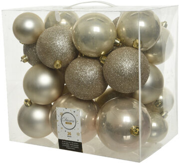 Decoris Kerstballen - 26ST - licht parel|champagne - kunststof Beige