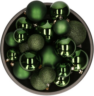 Decoris kerstballen - 26x st - dark green - kunststof - mix 6, 8 en 10 cm - Kerstbal Groen