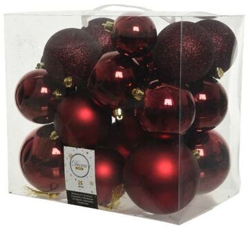 Decoris Kerstballen - 26x st - donkerrood - 6-8-10 cm - kunststof - Kerstbal