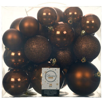 Decoris Kerstballen - 26x st - kaneel bruin - 6-8-10 cm - kunststof - Kerstbal