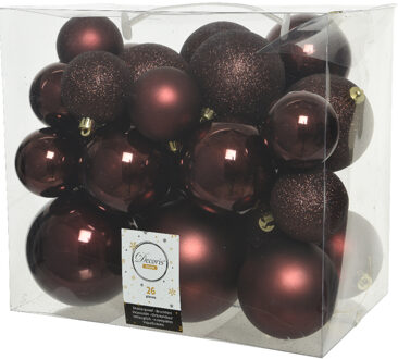 Decoris Kerstballen - 26x st - mahonie bruin - 6-8-10 cm - kunststof - kerstversiering