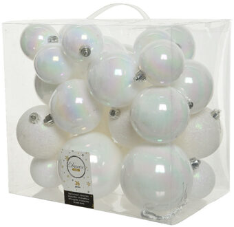 Decoris Kerstballen - 26x st - parelmoer wit - 6-8-10 cm - kunststof - Kerstbal