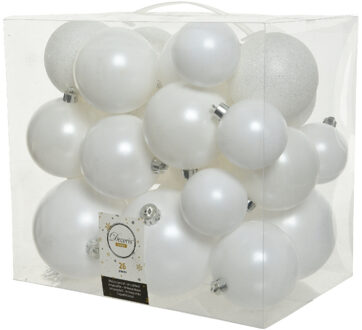 Decoris kerstballen - 26x st - wit - 6, 8 en 10 cm - kunststof - Kerstbal