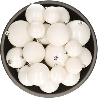 Decoris kerstballen - 26x st - wit - kunststof - mix 6, 8 en 10 cm