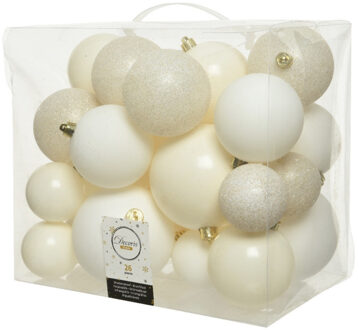 Decoris Kerstballen - 26x st - wol wit - 6-8-10 cm - kunststof - Kerstbal Crème