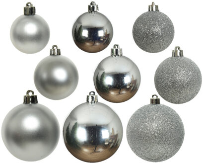Decoris Kerstballen - 26x st - zilver - 6-8-10 cm - kunststof - kerstversiering