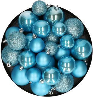 Decoris kerstballen - 30x - ijs blauw - 4, 5 en 6 cm -kunststof - Kerstbal