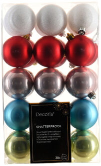 Decoris kerstballen - 30x - kunststof - gekleurd - 6 cm - kerstversiering Multi