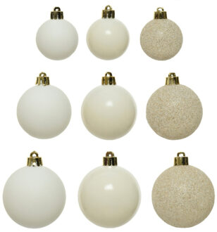 Decoris kerstballen - 30x - kunststof - wol wit - 4, 5 en 6 cm