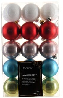 Decoris kerstballen - 30x - multi gekleurd - 6 cm -kunststof - Kerstbal Multikleur