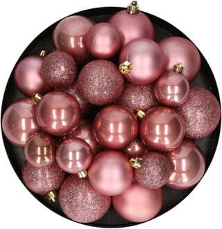 Decoris Kerstballen - 30x - oudroze - 4, 5, 6 cm - kunststof - mat-glans-glitter - Kerstbal