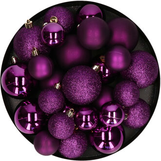 Decoris kerstballen - 30x - paars - 4, 5 en 6 cm -kunststof - Kerstbal