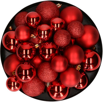 Decoris Kerstballen - 30x - rood - 4, 5, 6 cm - kunststof - mat-glans-glitter - Kerstbal