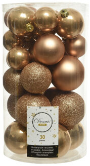 Decoris kerstballen - 30x st - camel bruin - 4-5-6 cm - kunststof - Kerstbal