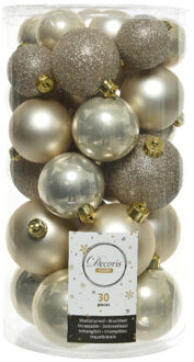 Decoris kerstballen - 30x st - champagne - 4-5-6 cm - kunststof - Kerstbal Champagnekleurig