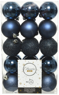 Decoris kerstballen - 30x st - donkerblauw - D6 cm - kunststof - Kerstbal