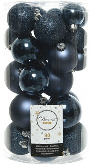 Decoris kerstballen - 30x st - donkerblauw - kunststof - 4/5/6 cm - kerstversiering