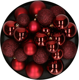 Decoris Kerstballen - 30x st - donkerrood - 4, 5, 6 cm - kunststof - mat-glans-glitter