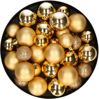 Decoris Kerstballen - 30x st - goud - 4, 5, 6 cm - kunststof - mat-glans-glitter - Kerstbal Goudkleurig