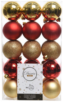 Decoris kerstballen - 30x st - goud en rood - D6 cm - kunststof - kerstversiering Multi