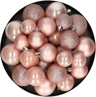 Decoris Kerstballen - 30x st - lichtroze - 4, 5, 6 cm - kunststof - mat-glans-glitter