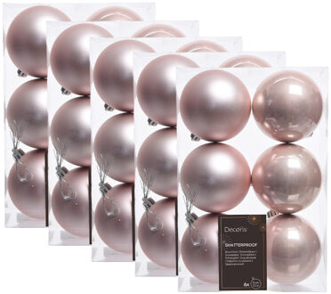 Decoris Kerstballen - 30x st - lichtroze - D8 cm - kunststof - kerstversiering