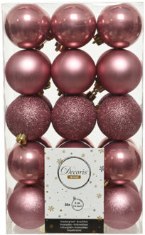 Decoris Kerstballen - 30x st - ouderoze - 6 cm - kunststof - velvet - Kerstbal