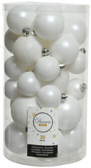 Decoris kerstballen - 30x st - wit - 4-5-6 cm - kunststof - Kerstbal