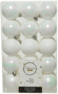 Decoris kerstballen - 30x st - wit parelmoer - D6 cm - kunststof - kerstversiering