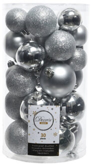 Decoris kerstballen - 30x st - zilver - 4-5-6 cm - kunststof - Kerstbal Zilverkleurig