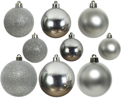 Decoris kerstballen - 30x st - zilver - 4-5-6 cm - kunststof - kerstversiering