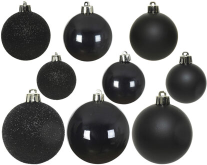 Decoris kerstballen - 30x st - zwart - 4, 5 en 6 cm - kunststof - kerstversiering