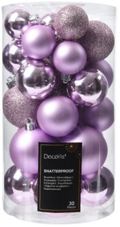 Decoris kerstballen - 30x stuks - 4, 5 en 6 cm - lila paars - kunststof